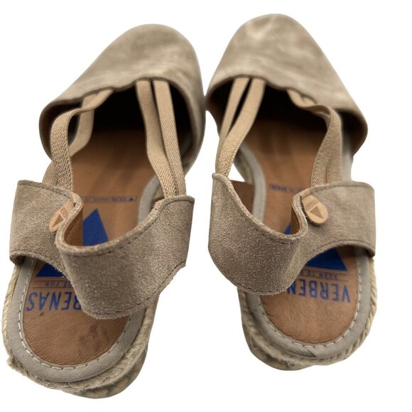 Verbenas Women 9 Tan Suede Piedra Wedge Espadrille Sandals Cap Toe Made In Spain - Picture 7 of 14